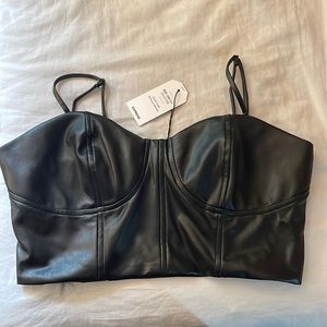 body contour black leather corset top